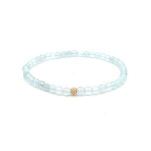 Natural Aquamarine Mini 4mm Stretchable Bracelet 14k Gold Bead Charm Stardust